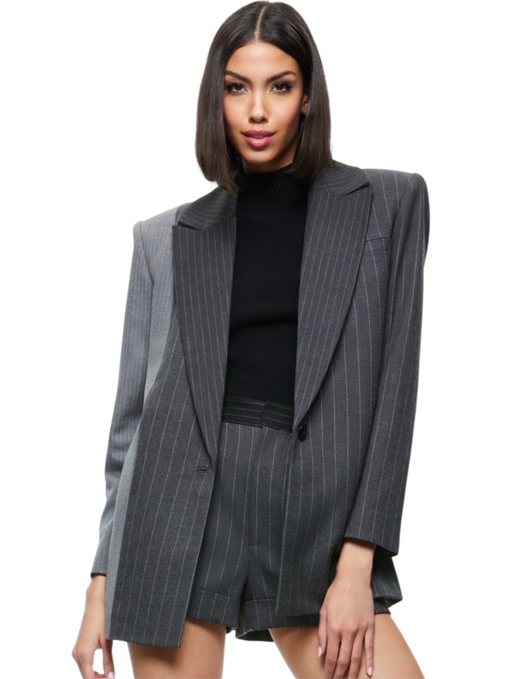 Alice + Olivia Colley Two-Tone Gray Pinstripe Blazer
